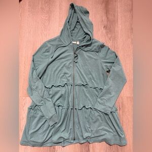 Logo Lounge by Lori Goldstein Seafoam Green Tunic Zip Front Hooded Cardigan, L